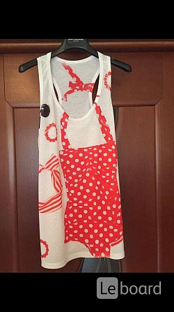 Майка топ новая италия 44 46 м белая рисунок принт купальник оранжевый ткань хлопок футболка блуза б Москва - изображение 1