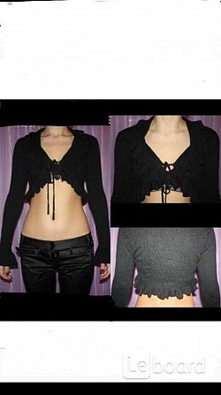 Кофта рукава новая италия 46 м черная вязаная ангора шерсть кашемир болеро оборки женская Москва - изображение 1