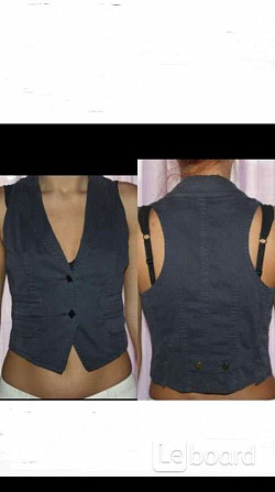 Жилет atos lombardini италия m 46 синий женский под джинсу хлопок костюм блуза рубашка блузка кофта Москва - изображение 1