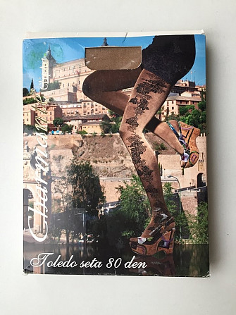 Колготки новые charmante италия 42 44 46 s м 80 den бежевые с рисунком цветы черные сбоку плотные по Москва - изображение 1