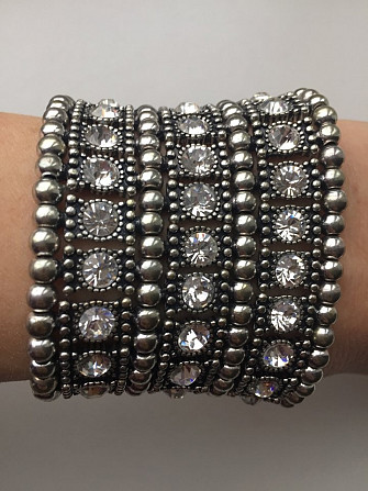 Браслет бижутерия на руку стразы сваровски swarovski кристаллы камни белые металл под серебро белое Москва - изображение 1