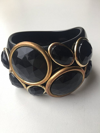 Браслет новый черный камни стразы swarovski сваровски кристаллы металл золото широкий пластик Москва - изображение 1