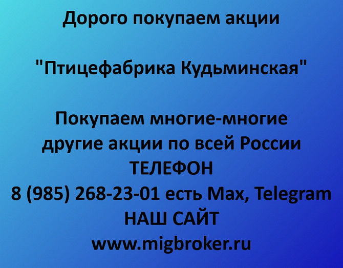 Покупаем акции «Птицефабрика Кудьминская» по высоким ценам! Нижний Новгород - изображение 1